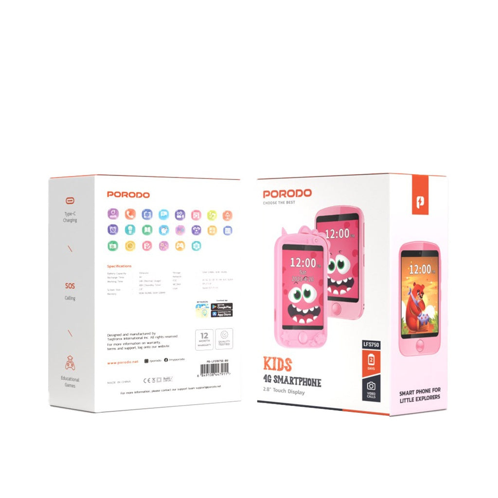 هاتف بورودو للاطفال برام 192MB وبطارية بسعة 700 مللي امبير, مع حافظة وحبل تعليق | Porodo Kids Phone with Case and Lanyard 700mAh 192MB