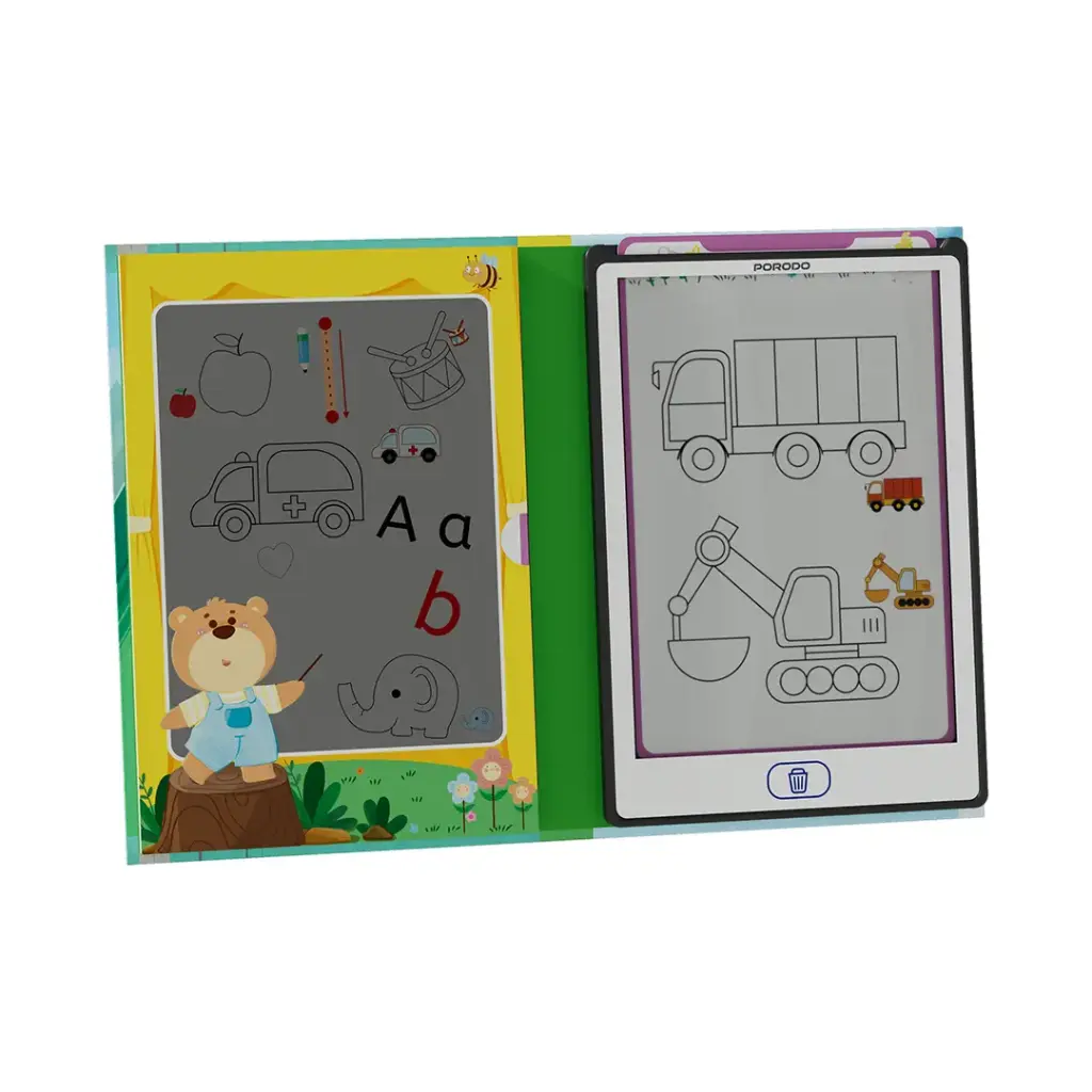 تابلت كتابة للاطفال بحجم 8.5 بوصة من بورودو, مع 20 بطاقة تتبع - اسود | Porodo Kids 8.5-Inch Tracing Book Tablet with 20pcs Cards – Black