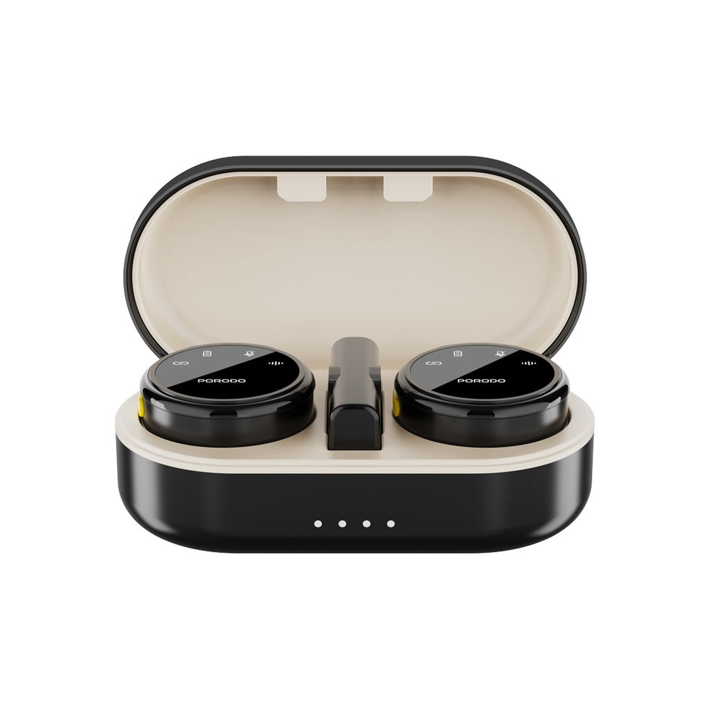 بورودو مايكروفون لاسلكي ثنائي مع علبة شحن - اسود | Porodo Wireless Microphone Dual Mic with Charging Case - Black