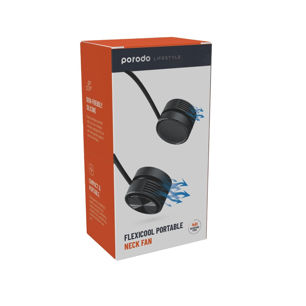 مروحة رقبة بورودو لايف ستايل المحمولة, حتى 4 ساعات تشغيل - اسود | Porodo Lifestyle Neckband Cooling Fan – Up to 4H Playtime – Black.