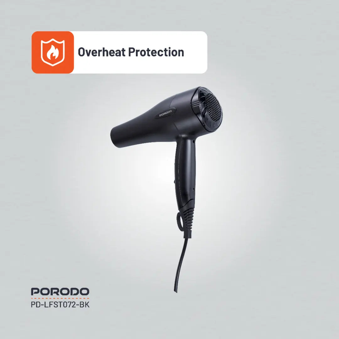 مجفف شعر بورودو لايف ستايل 1200 واط بكيبل طول 1.8 متر | Porodo Lifestyle 1200W Hair Dryer 1.8M Cable.