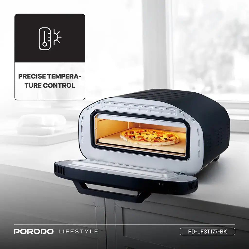 فرن بيتزا كهربائي بحجم 12 انش وقدرة 2200 واط من بورود لايف ستايل - اسود | Porodo Lifestyle 12" Indoor Electric Pizza Oven – 2200W - Black