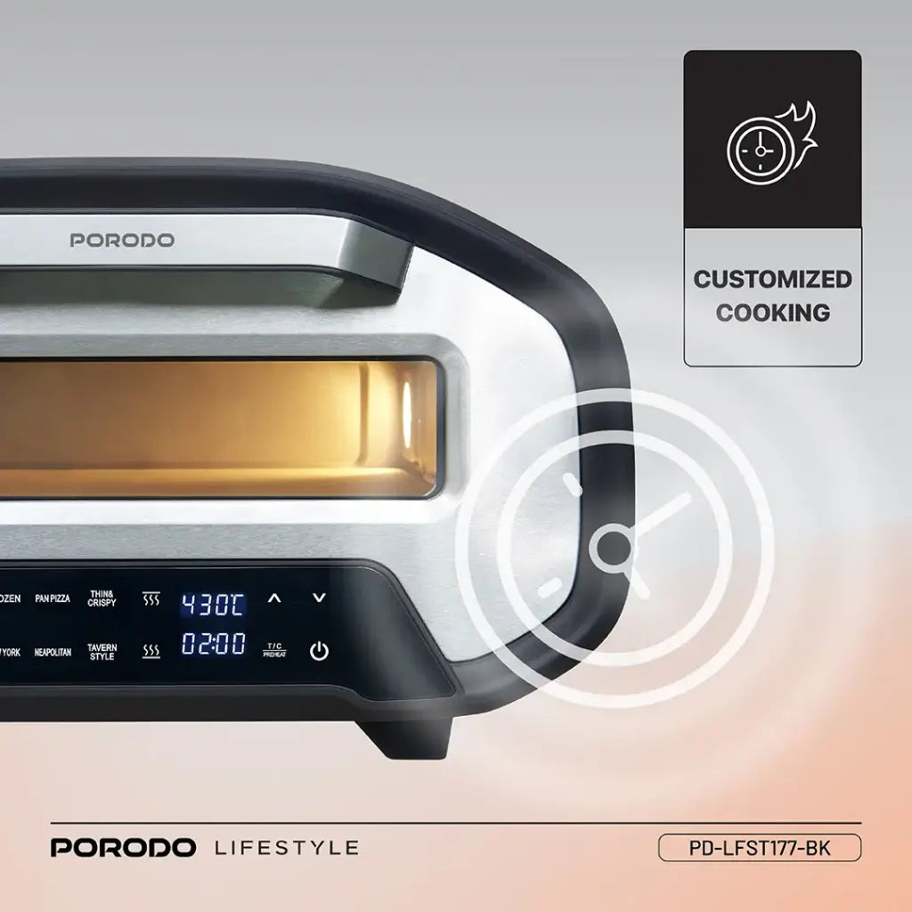 فرن بيتزا كهربائي بحجم 12 انش وقدرة 2200 واط من بورود لايف ستايل - اسود | Porodo Lifestyle 12" Indoor Electric Pizza Oven – 2200W - Black