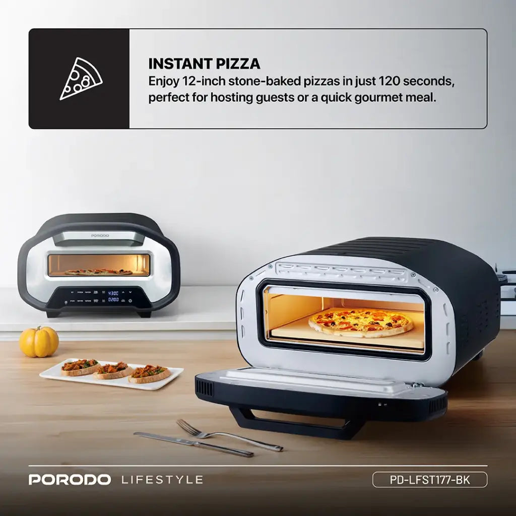 فرن بيتزا كهربائي بحجم 12 انش وقدرة 2200 واط من بورود لايف ستايل - اسود | Porodo Lifestyle 12" Indoor Electric Pizza Oven – 2200W - Black