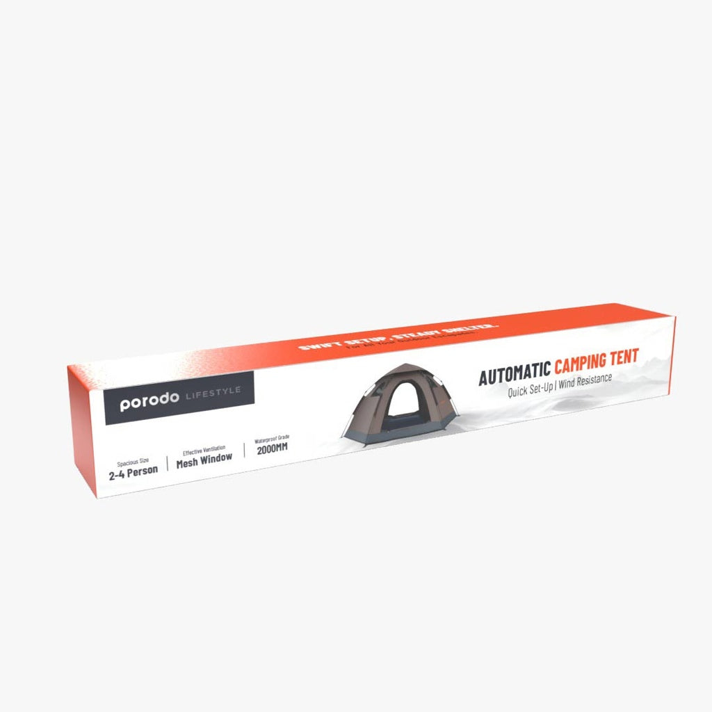 خيمة بفتح تلقائي للرحلات تسع حتى 9 اشخاص بمعيار عزل مائي 2000MM - بني فاتح | Porodo Lifestyle 4 Person Easy Pop Up Automatic Camping Tent 2000MM - Light Brown