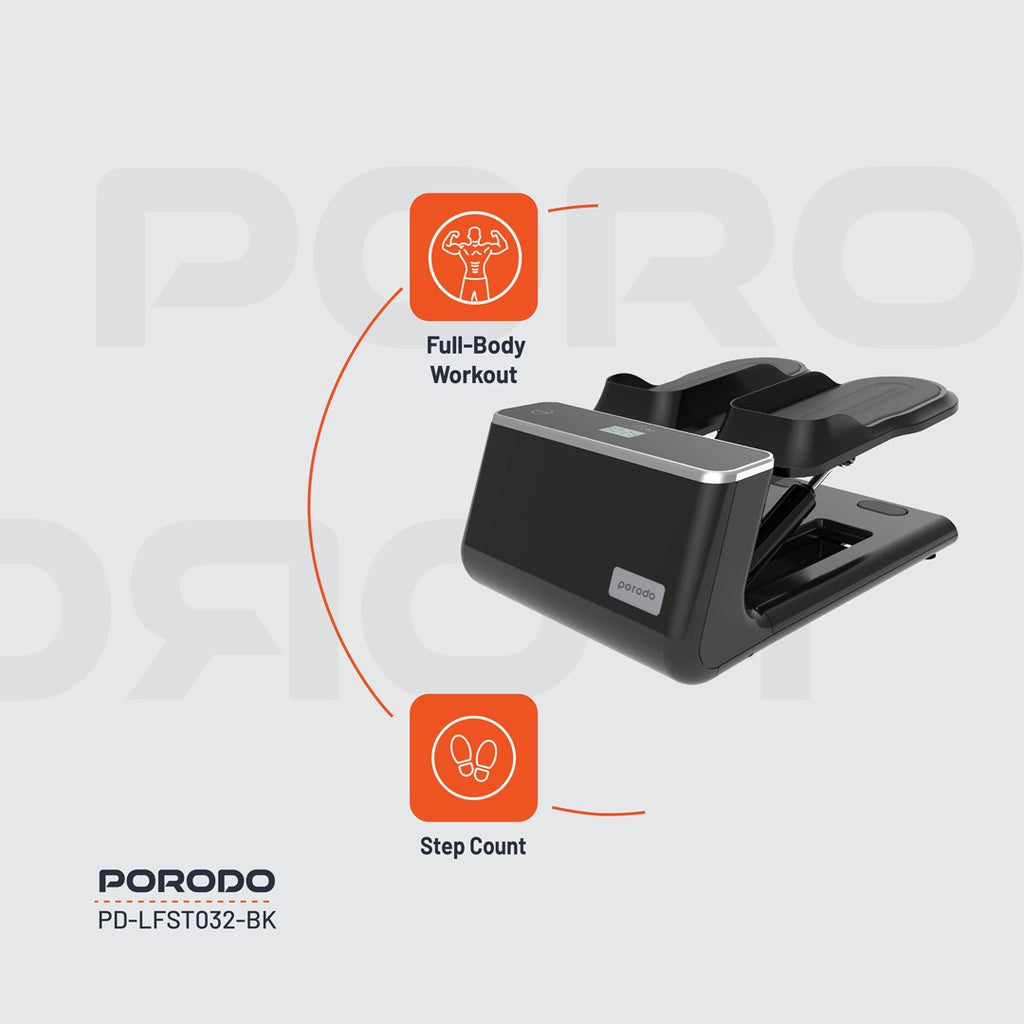 جهاز مشي صغير مع حبال مقاومة من بورودو لايف ستايل - اسود | Porodo Lifestyle Mini Stepper Machine with Resistance Ropes – Black