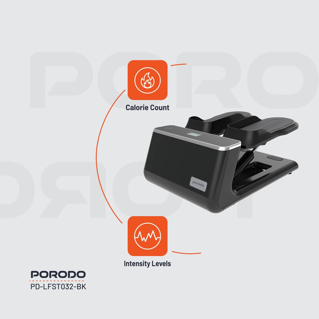 جهاز مشي صغير مع حبال مقاومة من بورودو لايف ستايل - اسود | Porodo Lifestyle Mini Stepper Machine with Resistance Ropes – Black