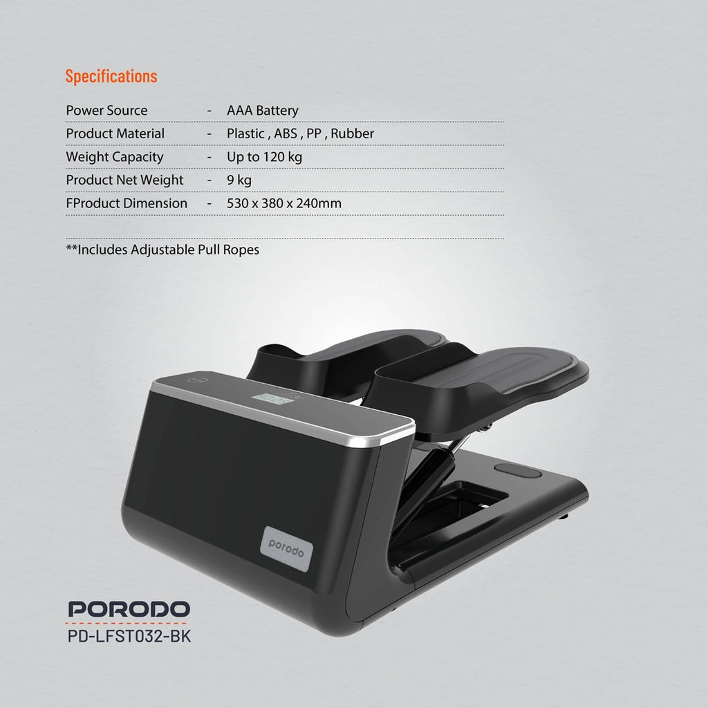 جهاز مشي صغير مع حبال مقاومة من بورودو لايف ستايل - اسود | Porodo Lifestyle Mini Stepper Machine with Resistance Ropes – Black