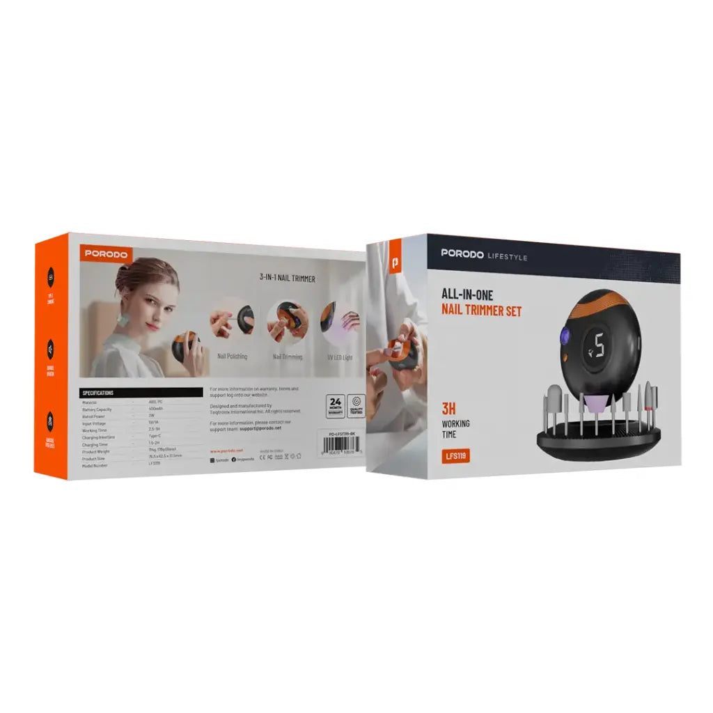مجموعة بورودو لايف ستايل للعناية المتكاملة بالاظافر - اسود | Porodo Lifestyle All-In-One Nail Trimmer Set - Black
