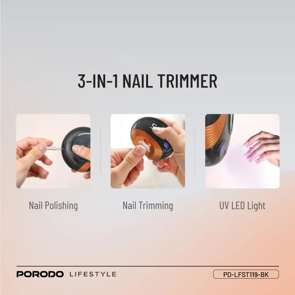 مجموعة بورودو لايف ستايل للعناية المتكاملة بالاظافر - اسود | Porodo Lifestyle All-In-One Nail Trimmer Set - Black