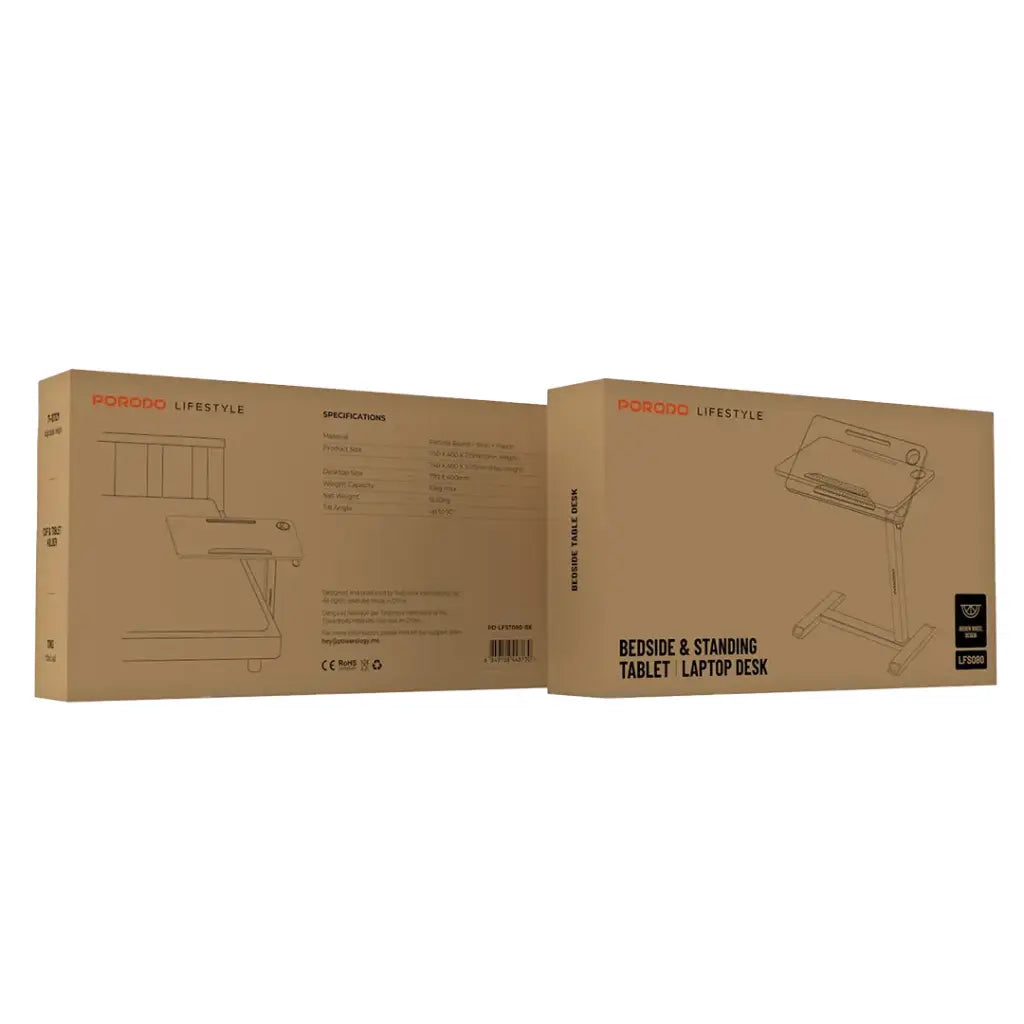 طاولة لابتوب قابلة للطي من بورودو, بارتفاع قابل للتعديل حتى 90 درجة - اسود | Porodo Lifestyle Foldable 90° Reversible Stepless Height-Adjustable Laptop Desk – Black