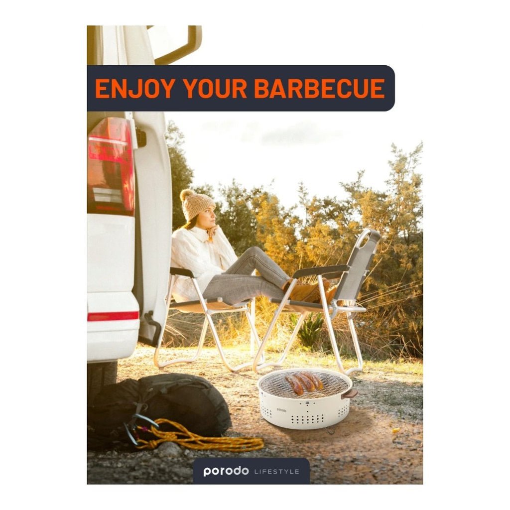 شواية بورودو لايف ستايل الصغيرة للشواء الخارجي - بني فاتح | Porodo Lifestyle Camping Mini Outdoor Round BBQ/Charcoal Grill - Light Brown