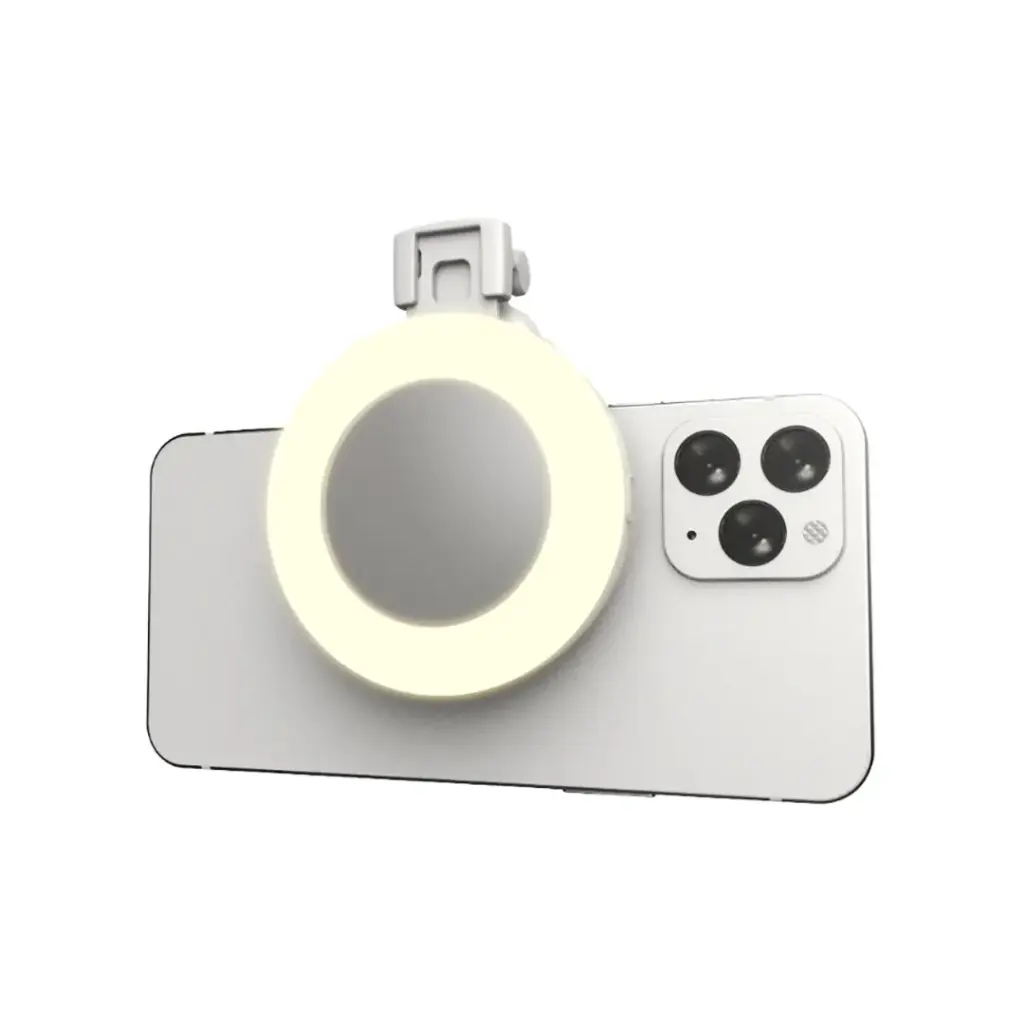 اضائة مرآة سيلفي محمولة وقابلة للطي مع مشبك من بورودو لايف ستايل - ابيض | Porodo Lifestyle Portable Mini Selfie Mirror Ring Light Foldable Clip – White