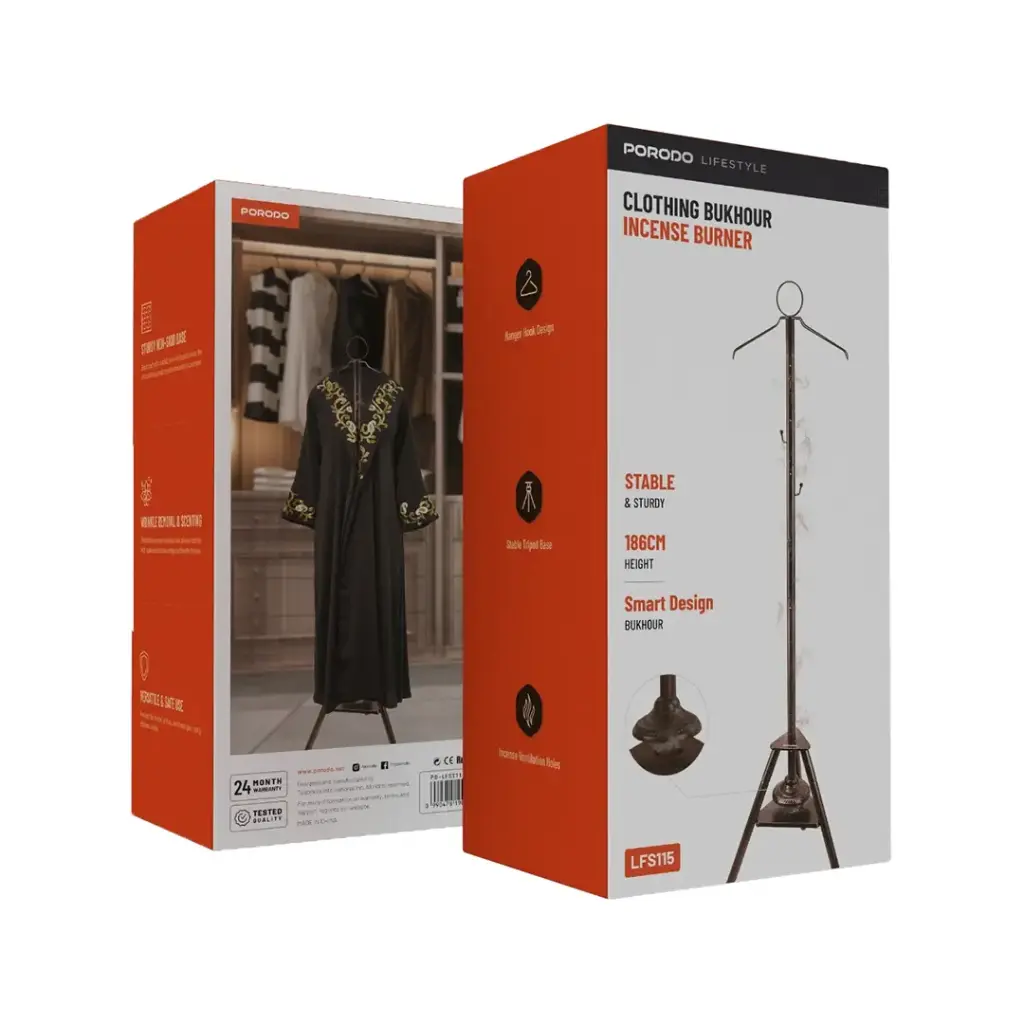 ستاند تعليق الملابس مع مبخرة بخور من بورودو لايف ستايل - بني | Porodo Lifestyle Hanger Stand Bakhour – Brown