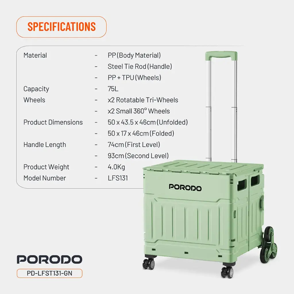 عربة تخزين قابلة للطي بسعة 75 لتر من بورودو لايف ستايل | Porodo Lifestyle Collapsible Wagon Cart