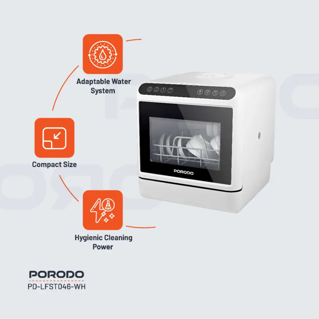 غسالة اطباق 220 فولت من بورودو لايف ستايل - ابيض | Porodo Lifestyle Dishwasher 220V - White