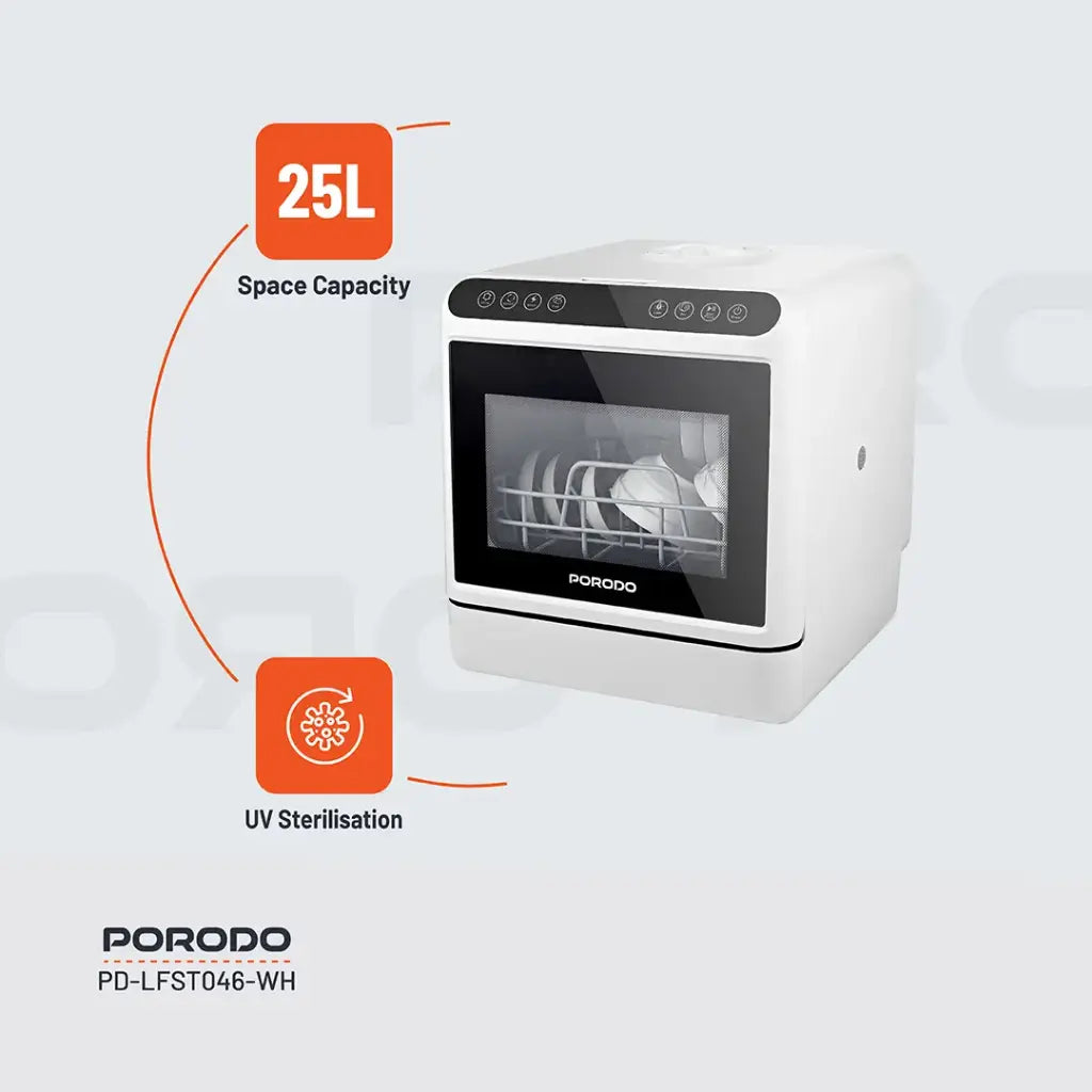 غسالة اطباق 220 فولت من بورودو لايف ستايل - ابيض | Porodo Lifestyle Dishwasher 220V - White