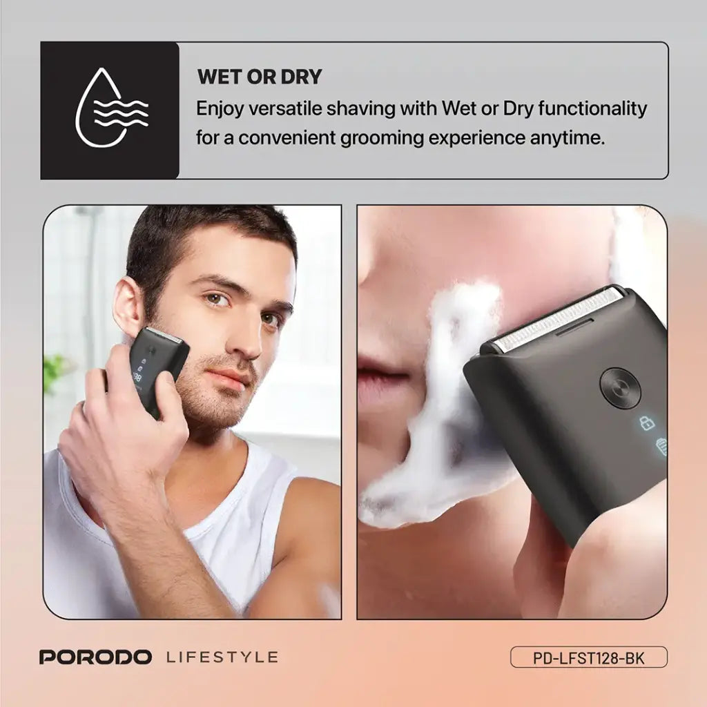 ماكينة حلاقة محمولة مقاومة للماء IPX7 من بورودو لايف ستايل - اسود | Porodo Lifestyle IPX7 Portable Travel Shaver 600mAh - Black