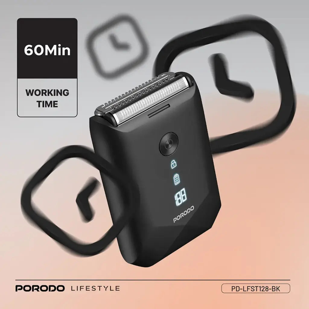 ماكينة حلاقة محمولة مقاومة للماء IPX7 من بورودو لايف ستايل - اسود | Porodo Lifestyle IPX7 Portable Travel Shaver 600mAh - Black