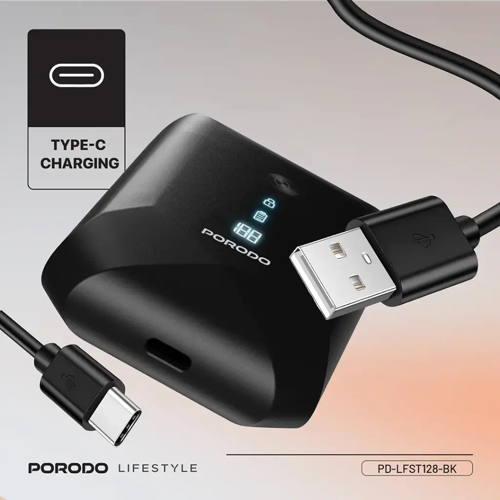 ماكينة حلاقة محمولة مقاومة للماء IPX7 من بورودو لايف ستايل - اسود | Porodo Lifestyle IPX7 Portable Travel Shaver 600mAh - Black