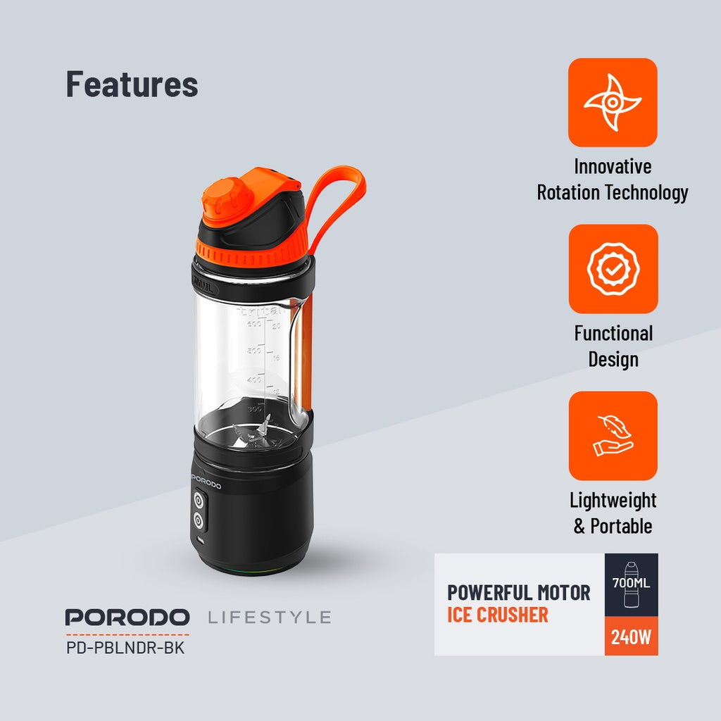 خلاط محمول بورودو, 6 شفرات وبقدرة 240 واط وسعة 700 مل | Porodo 240W 6 Blade Portable Blender 700ML.