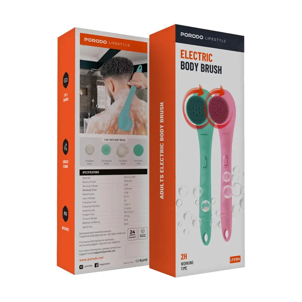 فرشاة تنظيف الجسم الكهربائية 4 في 1 من بورودو لايف ستايل | Porodo Lifestyle 4-in-1 Electric Body Brush.