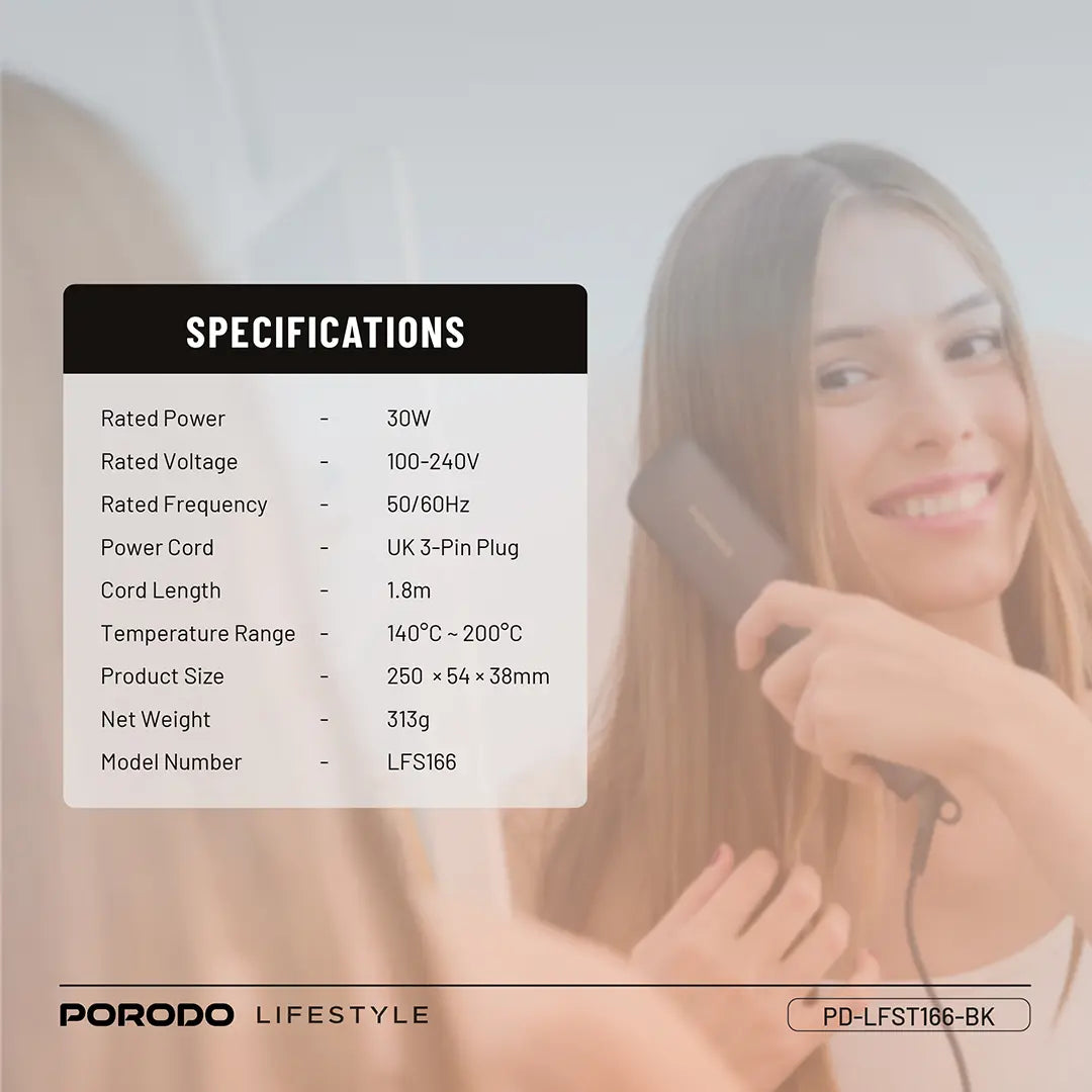 فرشاة بورودو لايف ستايل الكهربائية لفرد الشعر, بقدرة 30 واط | Porodo Lifestyle 30W Hair Straightening Brush.