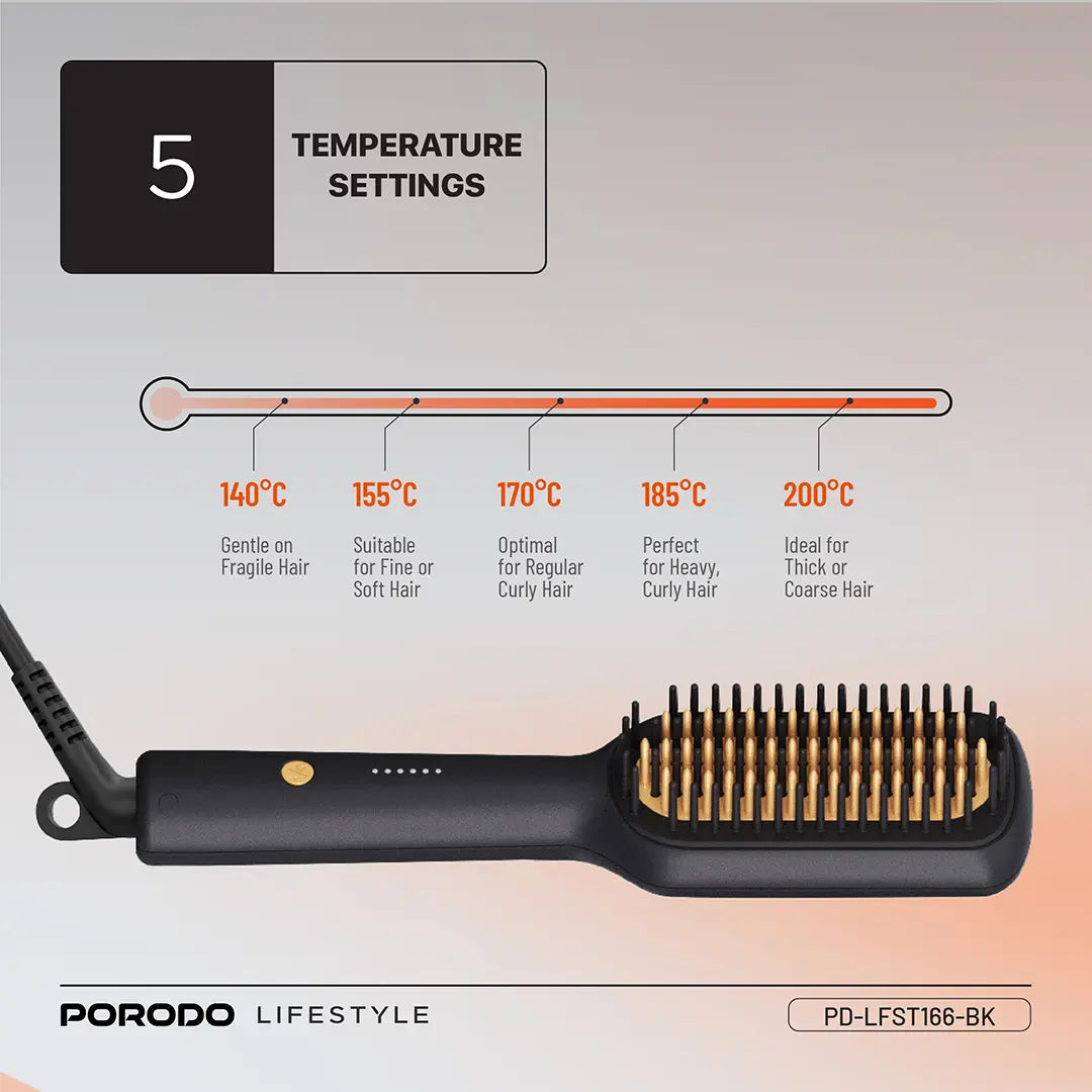 فرشاة بورودو لايف ستايل الكهربائية لفرد الشعر, بقدرة 30 واط | Porodo Lifestyle 30W Hair Straightening Brush.