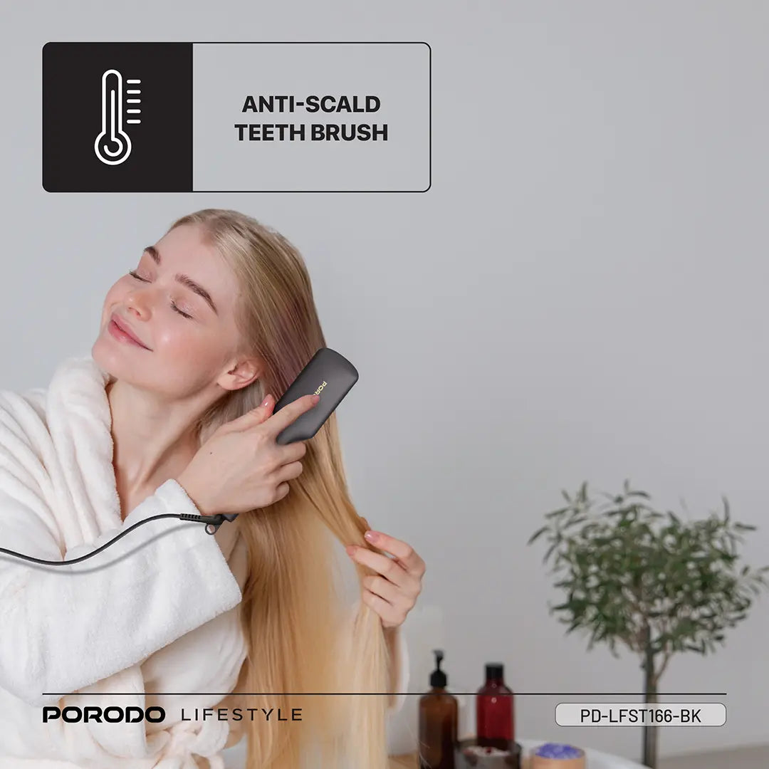 فرشاة بورودو لايف ستايل الكهربائية لفرد الشعر, بقدرة 30 واط | Porodo Lifestyle 30W Hair Straightening Brush.