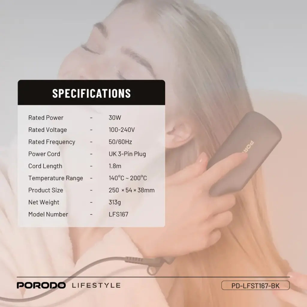 فرشاة تصفيف الشعر الكهربائية بورودو لايف ستايل, بقدرة 33 واط - اسود | Porodo Lifestyle 33W Mini Hair Styling Brush - Black.