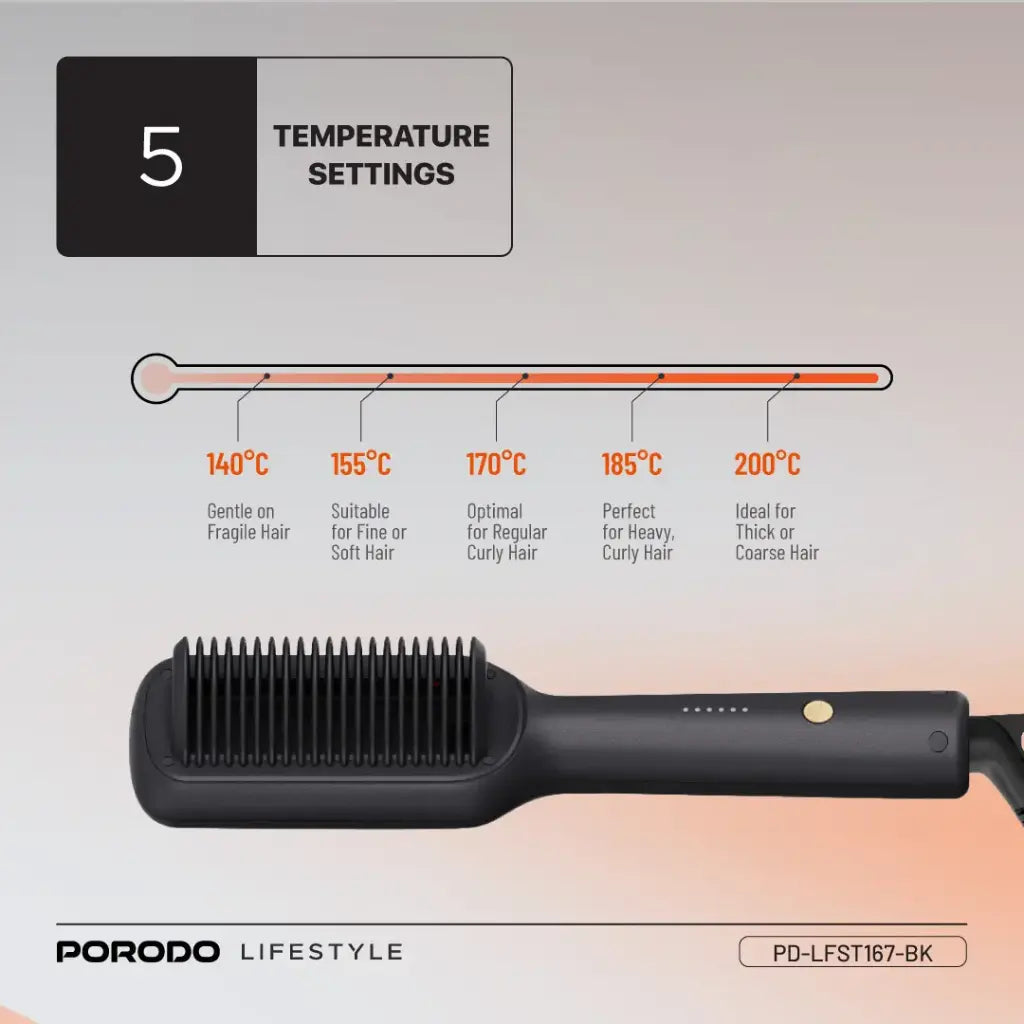 فرشاة تصفيف الشعر الكهربائية بورودو لايف ستايل, بقدرة 33 واط - اسود | Porodo Lifestyle 33W Mini Hair Styling Brush - Black.