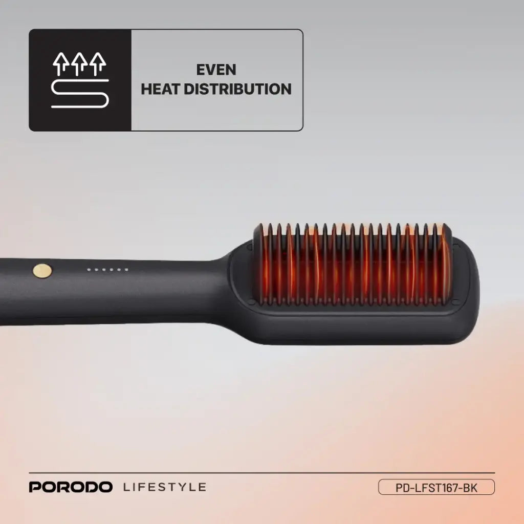 فرشاة تصفيف الشعر الكهربائية بورودو لايف ستايل, بقدرة 33 واط - اسود | Porodo Lifestyle 33W Mini Hair Styling Brush - Black.