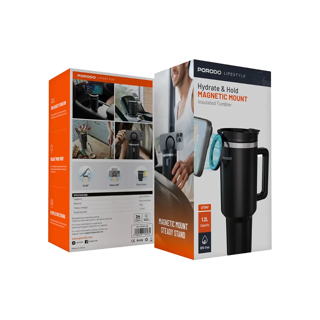 كوب بورودو لايف ستايل 40 اونصة مع حامل ماج سيف للهاتف | Porodo Lifestyle MagSafe Phone Holder 40oz Tumbler with Handle.