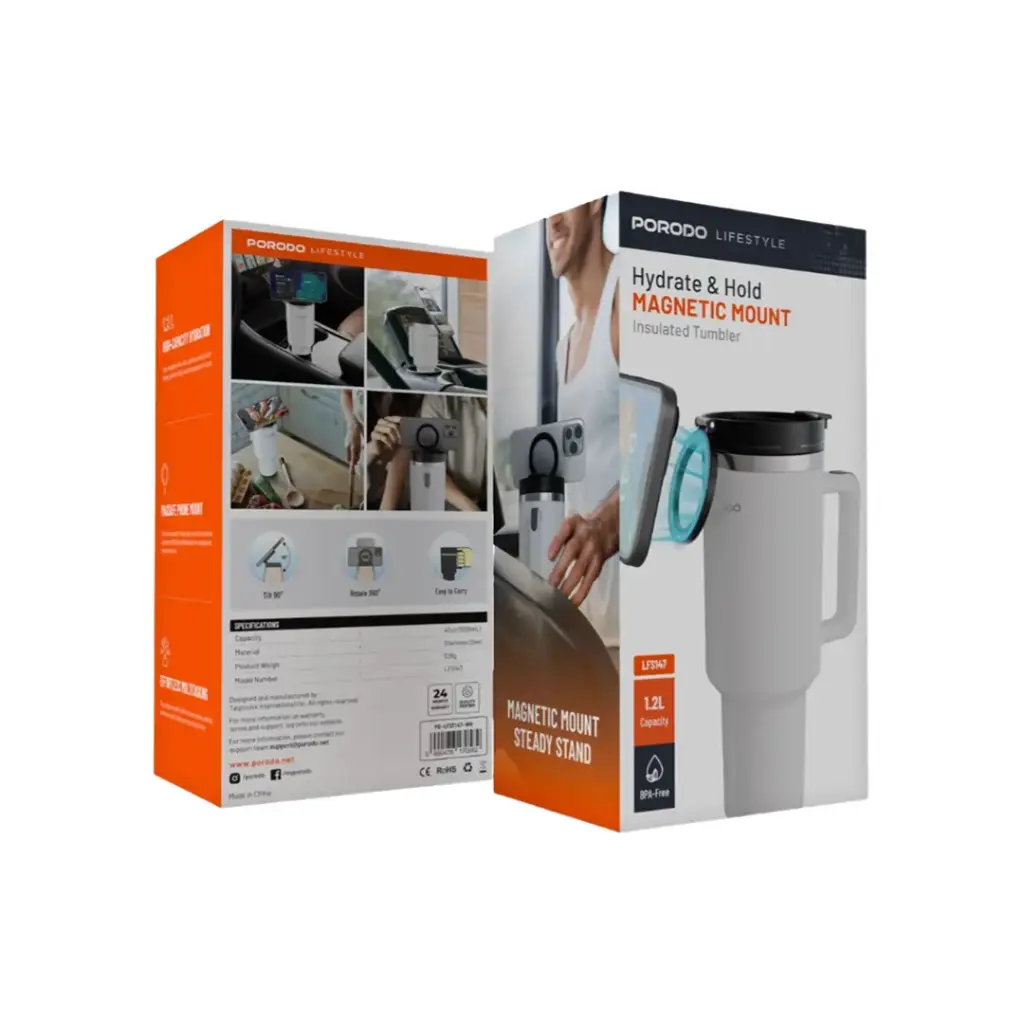 كوب بورودو لايف ستايل 40 اونصة مع حامل ماج سيف للهاتف | Porodo Lifestyle MagSafe Phone Holder 40oz Tumbler with Handle.