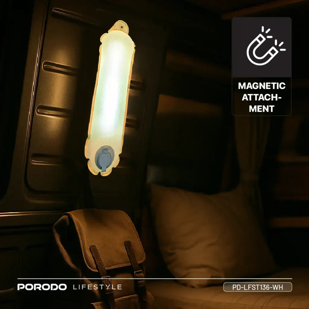 مصباح انبوبي خارجي قابل للنفخ مغناطيسي من بورودو لايف ستايل - ابيض | Porodo Lifestyle Inflatable Outdoor Magnetic Tube Light - White