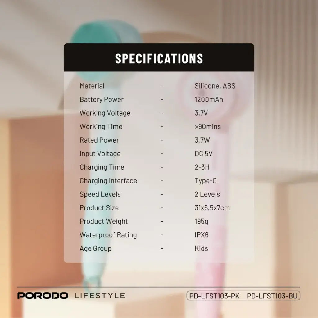 فرشاة جسم كهربائية 3 في 1 للاطفال من بورودو لايف ستايل - ازرق | Porodo Lifestyle 3-in-1 Electric Body Brush – Blue