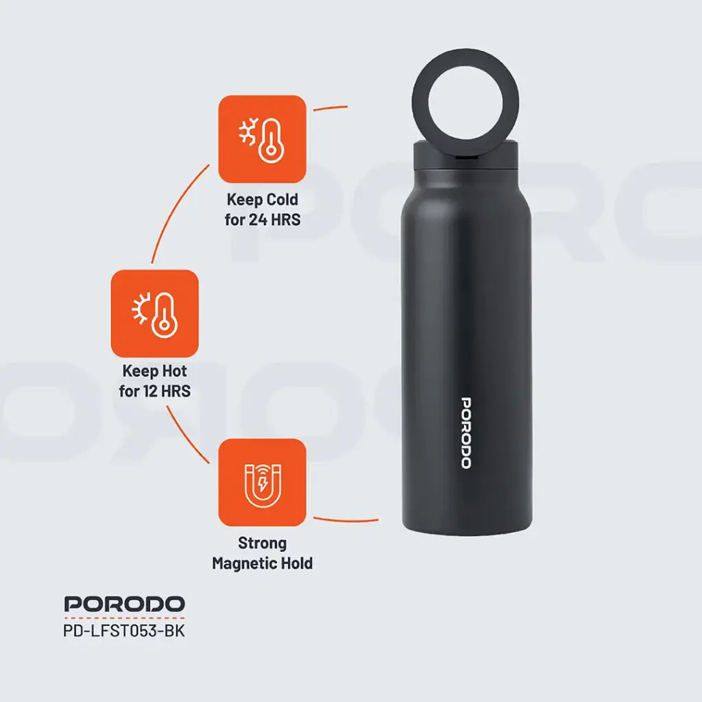 قارورة ماء بخاصية ماج سيف من بورودو لايف ستايل - اسود | Porodo Lifestyle Magsafe Bottle - Black.