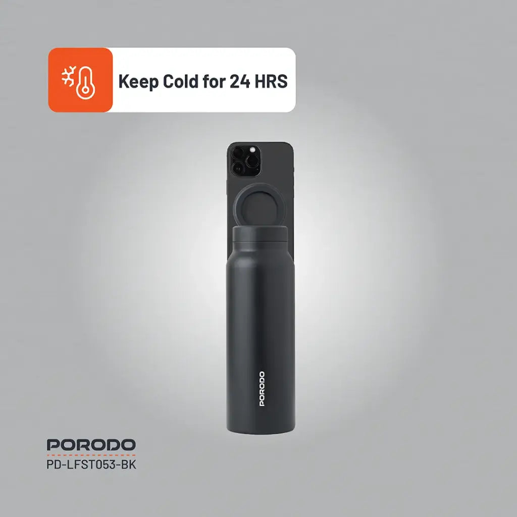 قارورة ماء بخاصية ماج سيف من بورودو لايف ستايل - اسود | Porodo Lifestyle Magsafe Bottle - Black.