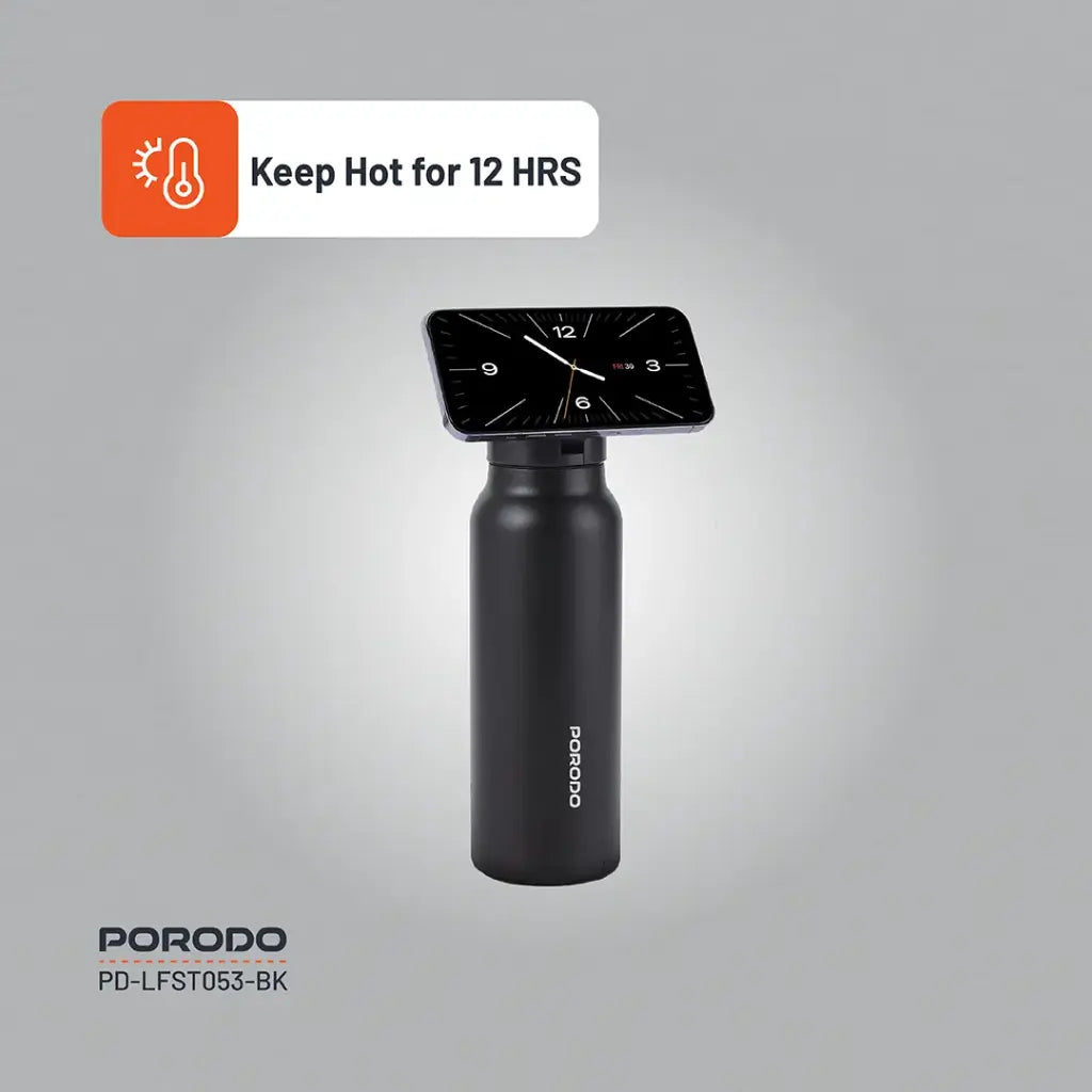 قارورة ماء بخاصية ماج سيف من بورودو لايف ستايل - اسود | Porodo Lifestyle Magsafe Bottle - Black.