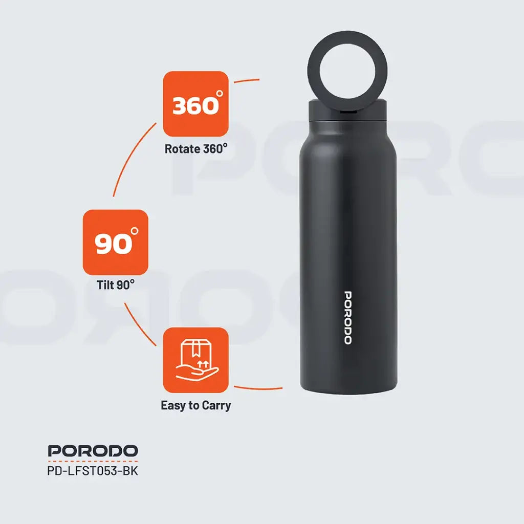 قارورة ماء بخاصية ماج سيف من بورودو لايف ستايل - اسود | Porodo Lifestyle Magsafe Bottle - Black.