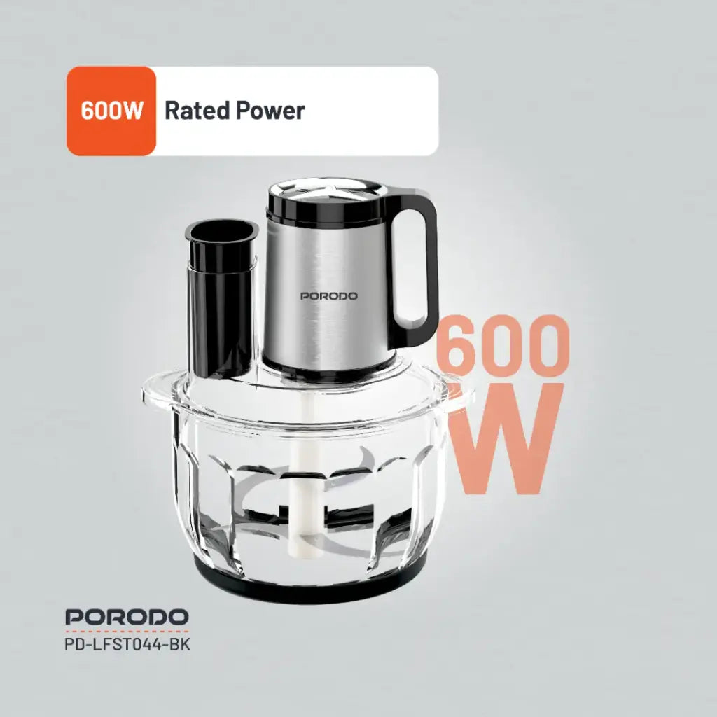 فرامة طعام متعددة الوظائف بورودو لايف ستايل بسعة 5 لتر, 600 واط - اسود | Porodo Lifestyle 5L Multifunctional Chopper 600W – Black.
