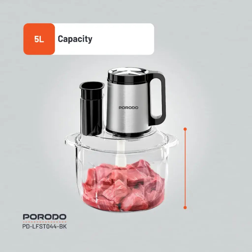 فرامة طعام متعددة الوظائف بورودو لايف ستايل بسعة 5 لتر, 600 واط - اسود | Porodo Lifestyle 5L Multifunctional Chopper 600W – Black.