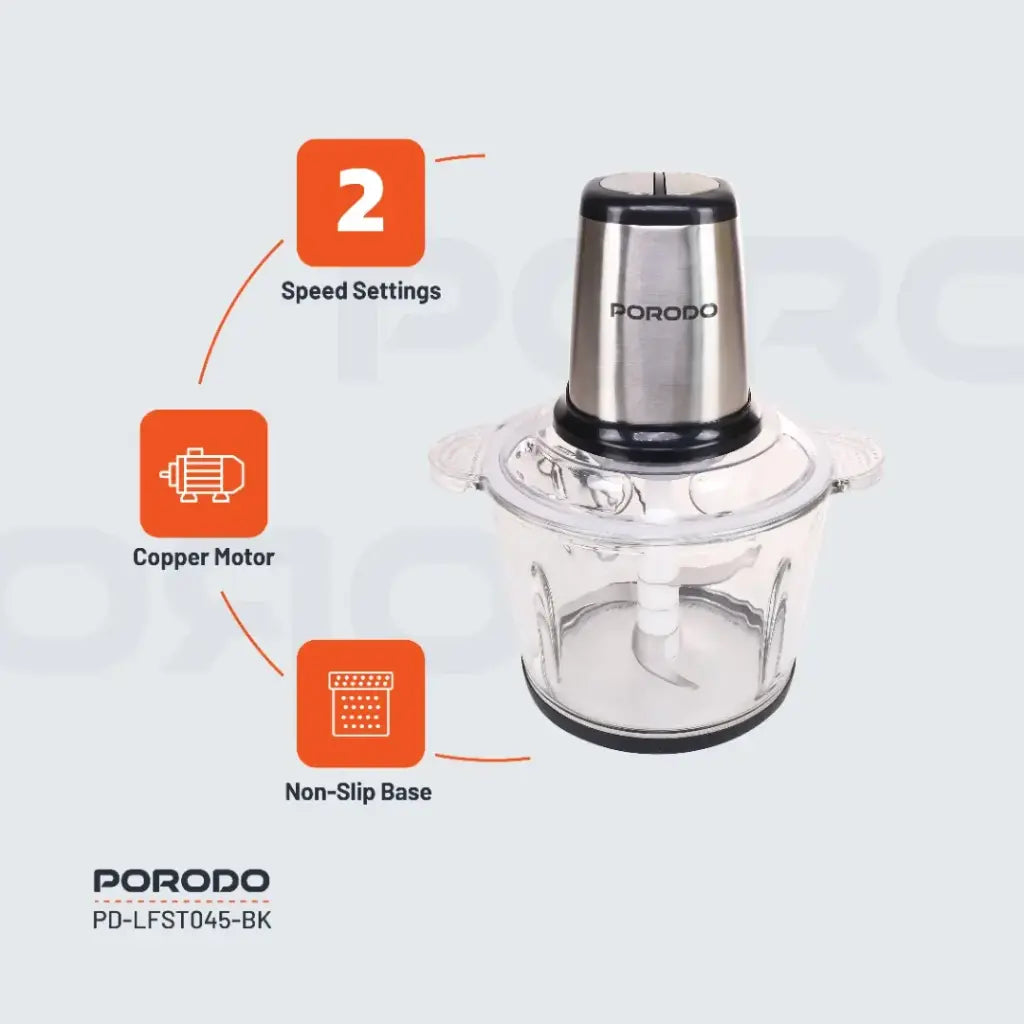 مفرمة كهربائية 3 لتر من بورودو لايف ستايل, بقدرة 400 واط - اسود | Porodo Lifestyle 3L Chopper 400W - Black