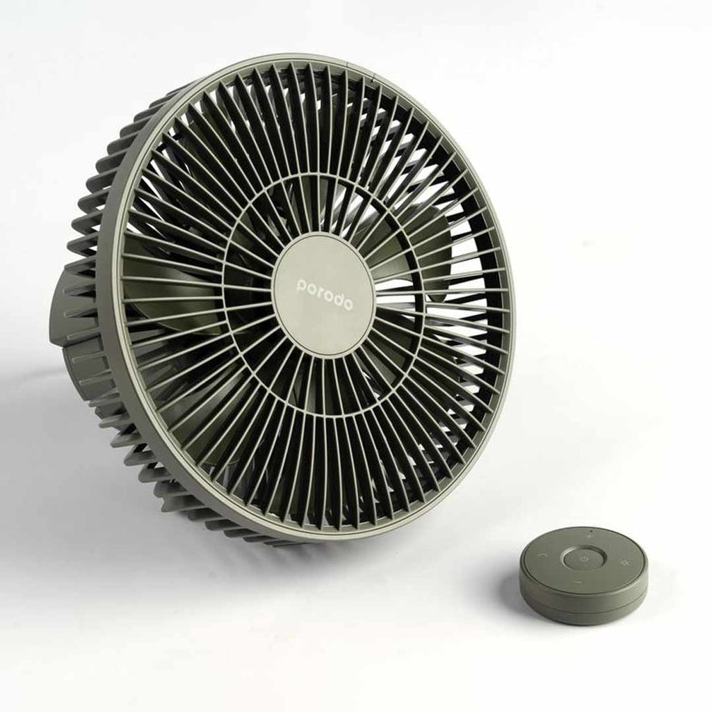 مروحة تخييم خارجية مع ريموت واضائة LED من بورودو لايف ستايل, بطارية بسعة 10000 مللي امبير - اخضر | Porodo LifeStyle Outdoor Camping Fan with Remote and LED Light 10000mAh - Green