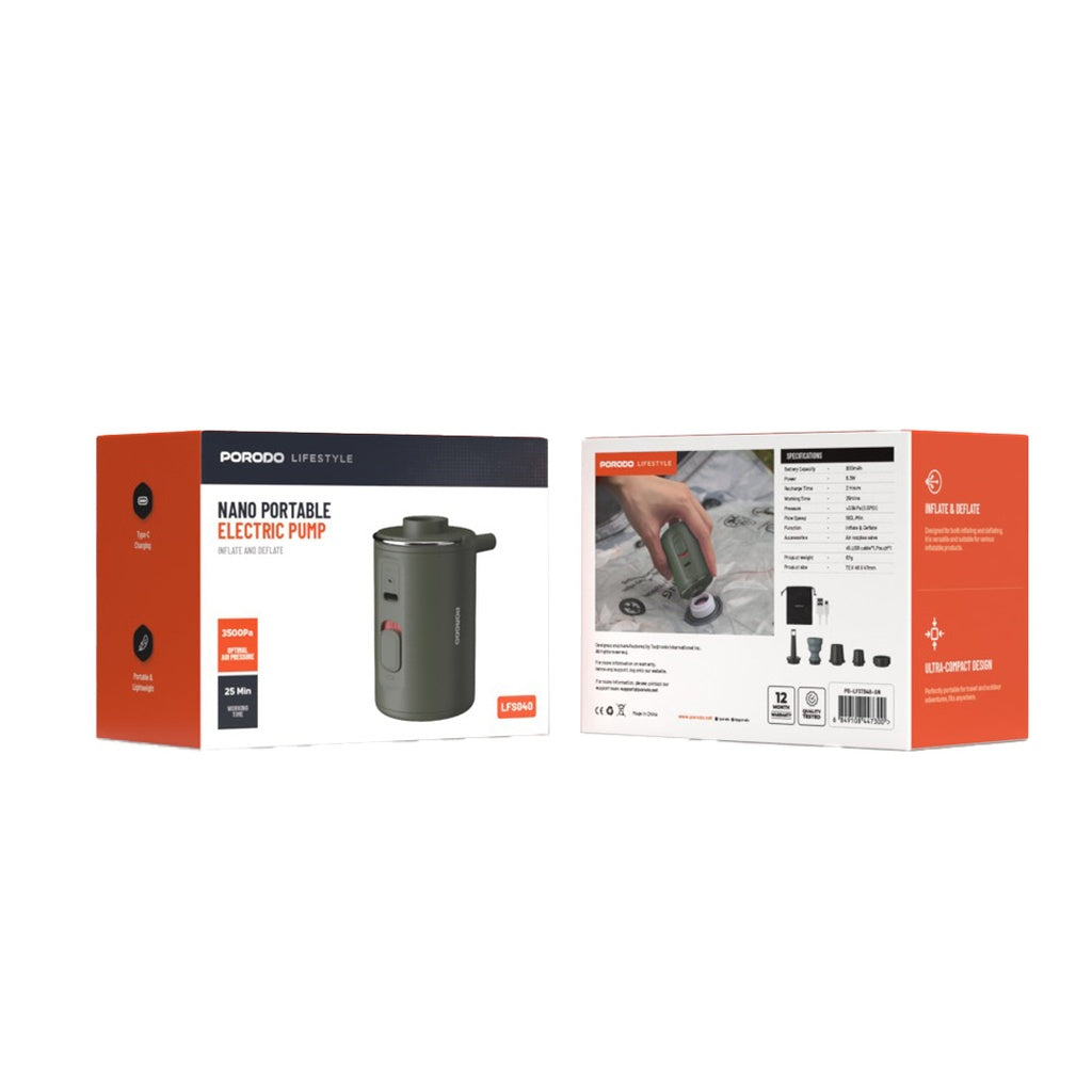 مضخة هواء لرحلات التخييم من بورودو لايف ستايل, قابلة للنفخ والتفريغ - اخضر | Porodo Lifestyle Camping Inflate and Deflate Air Pump - Green.