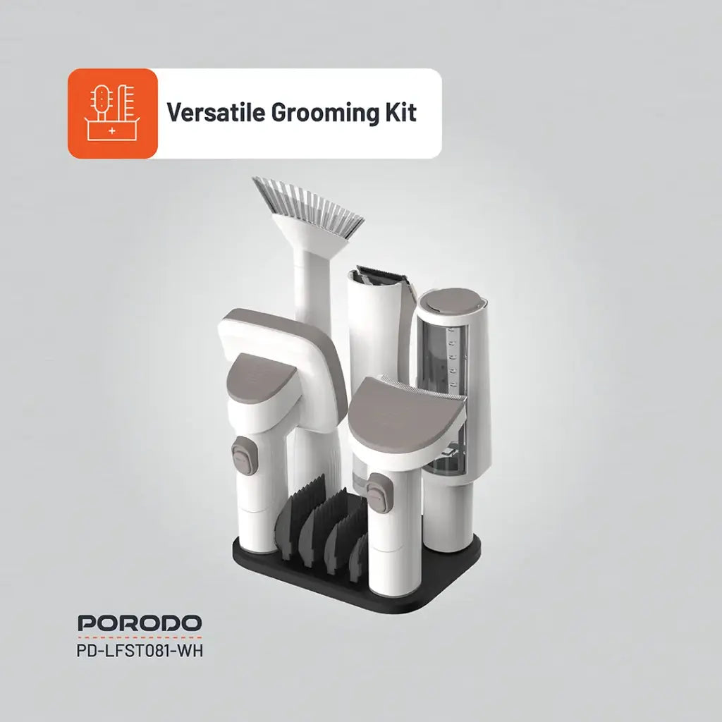 عدة العناية بالحيوانات الاليفة مع مكنسة تنظيف - ابيض | Porodo Lifestyle Pet Grooming Vacuum Cleaner - White