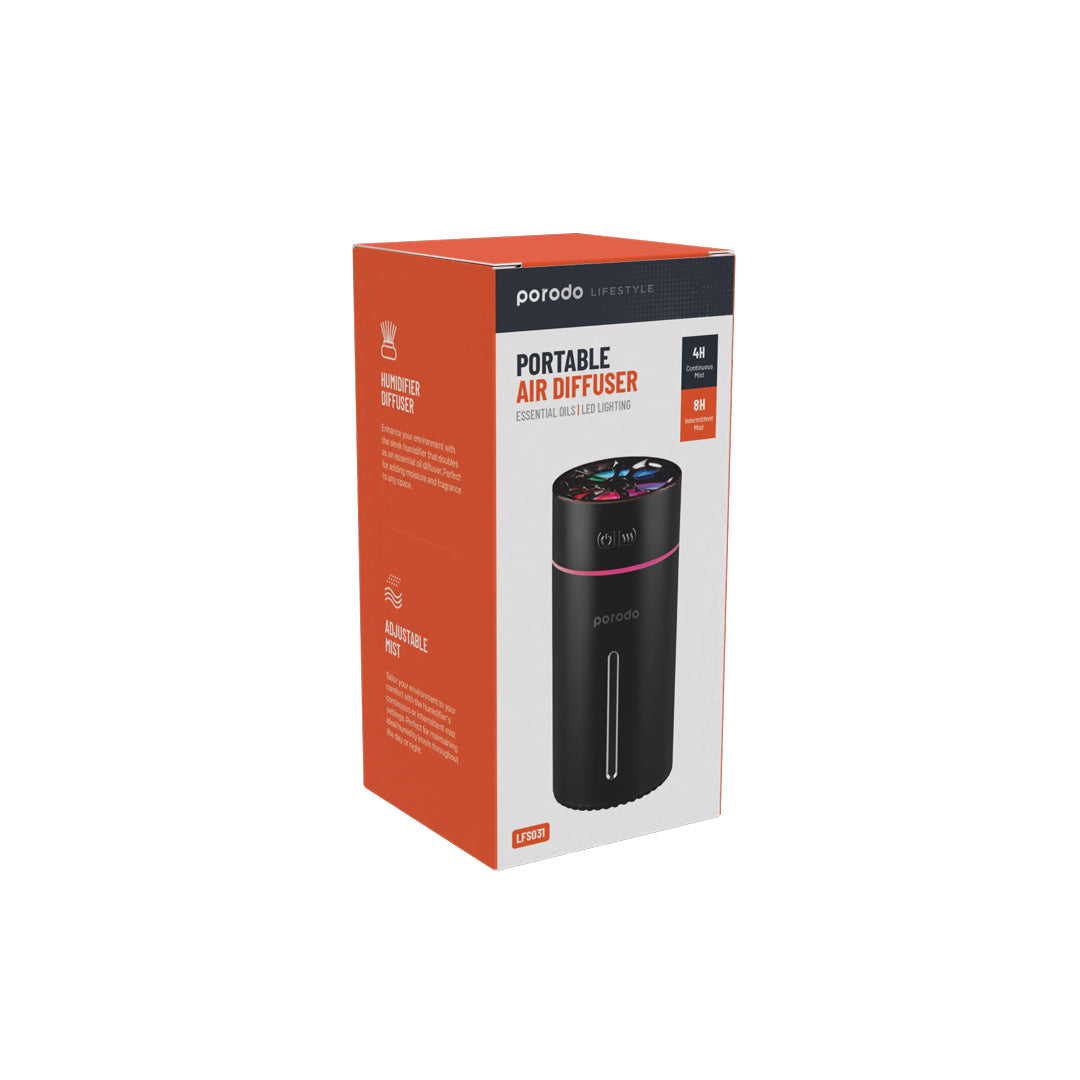 مرطب هواء عطري صغير للسيارة من بورودو لايف ستايل - اسود | Porodo Lifestyle Scented Car Cool Mini Humidifier - Black.