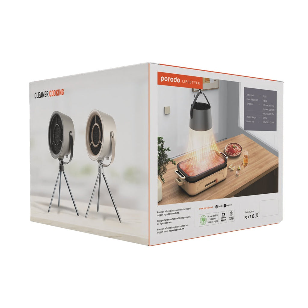 مروحة شفط محمولة صغيرة من بورودو لايف ستايل, مع فلتر قابل للغسل | Porodo Lifestyle Portable Mini Smoke Exhaust with Filter – Washable Filter.