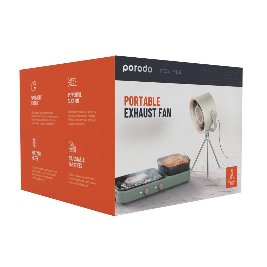 مروحة شفط محمولة صغيرة من بورودو لايف ستايل, مع فلتر قابل للغسل | Porodo Lifestyle Portable Mini Smoke Exhaust with Filter – Washable Filter.