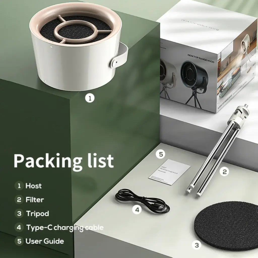 مروحة شفط محمولة صغيرة من بورودو لايف ستايل, مع فلتر قابل للغسل | Porodo Lifestyle Portable Mini Smoke Exhaust with Filter – Washable Filter.